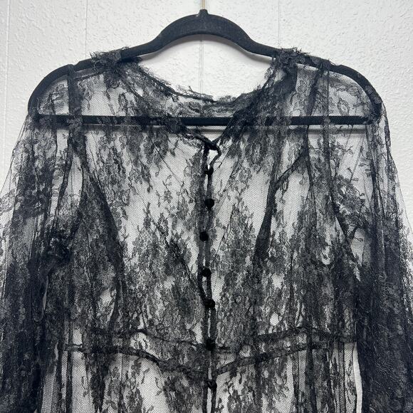 Women's Gothcore Whimsygoth Mystical Emo Babydoll Relaxed Black Lace Top Medium - Picture 2 of 10